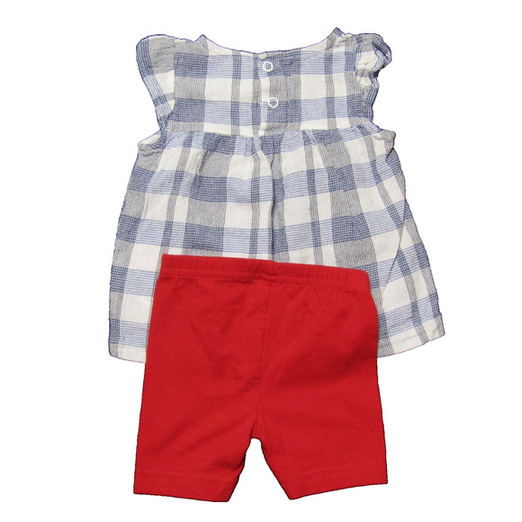 Just One You Carters 3-6 Month 2 Piece Outfit blue plaid shirt with red shorts - Picture 5 of 6